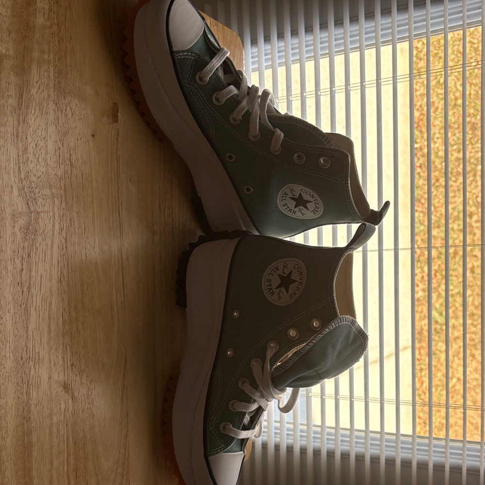 Converse High-Tops in Forest Green and White Run Star Hike.  Brand New